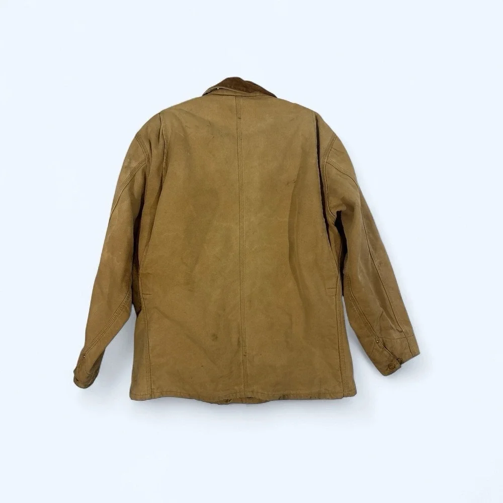 Vintage 80s Carhartt 6BLCT Brown Duck Button Front Blanket Lined Coat Sz 48 Tall